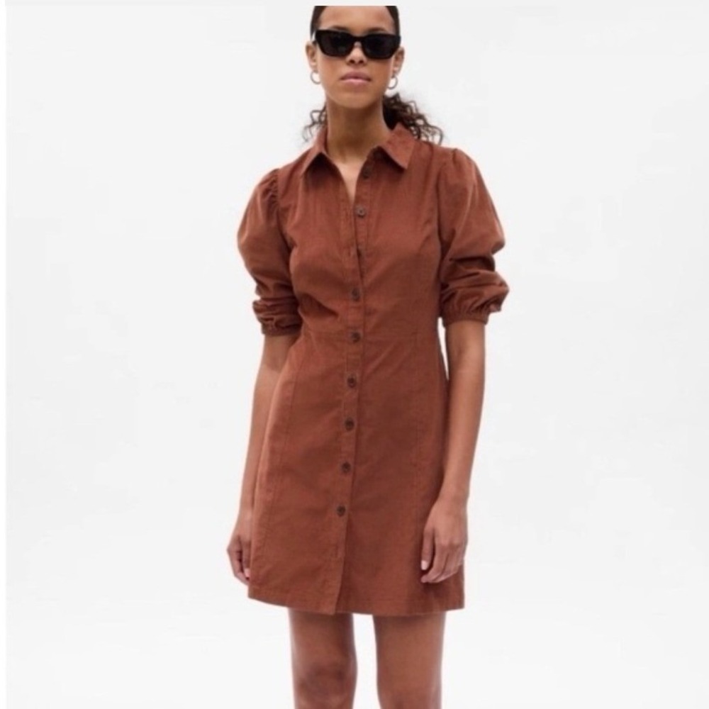 Gap Women Corduroy Puff Sleeve Shirt Dress XL Tall Rust Brown Boho Autumn NWT